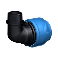 Polypropylene iJoint 90° elbow with a male threaded outlet, rated for 16 Bar.