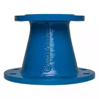 Blue cast iron reducing bush with PN16 flanges.