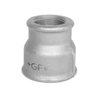 Galvanized steel reducing socket with female FI x FI threads.