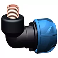 Polypropylene 90-degree male iJoint elbow with a metal threaded transition, rated for 16 Bar.