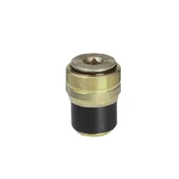 16 Bar brass stop-off adapter with a polyethylene body and cap end.