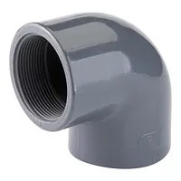 Plain to female threaded 90° PVC-U elbow fitting, 16 Bar.