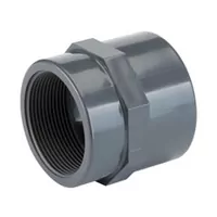 Grey PVC-U plain to Rp threaded socket adapter, 16 Bar.