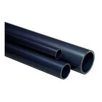 Lengths of dark grey PVC-U pipe with a PN10 10 Bar pressure rating.