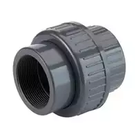 Plain to threaded PVC-U union with o-ring, 16 Bar.