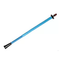 Long blue telescope casing with a black flared end.