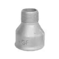 Galvanized steel reducing socket with female to male pipe threads, 20 Bar pressure rating.