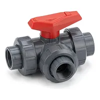 PVC-U 3-Way L-port ball valve Type 543, 16 Bar, with a red handle.