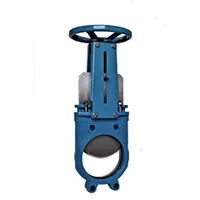 Blue cast iron non-rising stem knife gate valve, 16 Bar.