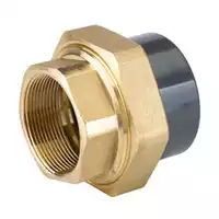 PVC-U to brass union fitting with female Rp thread, 16 Bar.