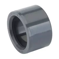 PVC-U reducing bush for industrial piping, durable grey plastic short reducer fitting for pressure systems.