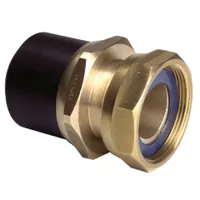 PE/brass transition adapter with a loose nut for 16 Bar PE100 pipe.