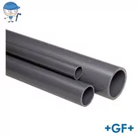 Grey PVC-C plastic pipe with a PN10 pressure rating.