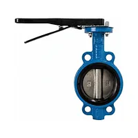 Blue ductile iron wafer butterfly valve VBSS PN16 with manual black hand lever
