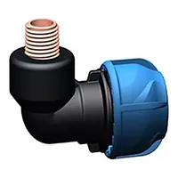 Polypropylene 90-degree male iJoint elbow with a metal threaded transition, rated for 16 Bar.