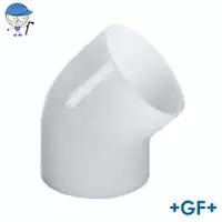 Standard 45-degree PVDF elbow pipe fitting, SDR21 / PN16 for 16 Bar systems.