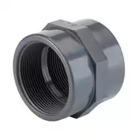 Grey PVC-U threaded double socket pipe fitting, 16 Bar.