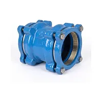 Blue ductile iron PE/PVC pipe coupling BLUCAST MPZ PN16 with bolts and internal grip ring