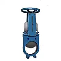 Blue cast iron non-rising stem knife gate valve, 16 Bar.