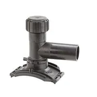 Black PE100 tapping saddle with a 360° rotatable outlet, rated for 16 Bar.