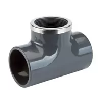 16 Bar PVC-U tee with a central Rp threaded offtake.