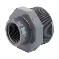 PVC-U threaded reducer pipe fitting, 16 Bar pressure rating.