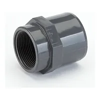 Grey PVC-U adaptor socket with female thread, 16 Bar pressure rating.