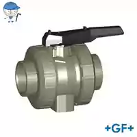 Type 546 PP-H ball valve with black handle, 10 Bar pressure rating.