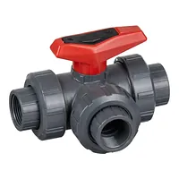 3-Way PVC-U T-port ball valve type 543 with red handle.