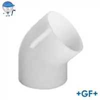 Standard 45-degree PVDF elbow pipe fitting, SDR21 / PN16 for 16 Bar systems.