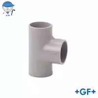 Grey PVC-C 90° Tee pipe fitting, 16 Bar.