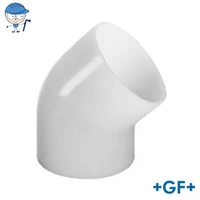 Standard 45-degree PVDF elbow pipe fitting, SDR21 / PN16 for 16 Bar systems.