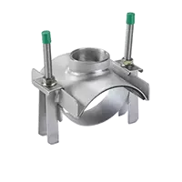 Rp 3/4-inch stainless steel saddle clamp with 16 Bar pressure rating.