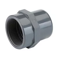 Grey PVC-U threaded adaptor with internal threads, rated for 16 Bar.