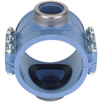 Polypropylene double clamp saddle 664 with a stainless steel reinforcing ring.