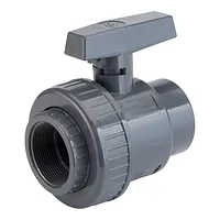 PVC-U single union ball valve with Rp threaded sockets, 16 Bar.