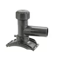 Black PE100 tapping saddle with a 360° rotatable outlet, rated for 16 Bar.