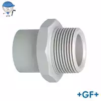 PP-H standard adaptor nipple with metric R male thread, 10 Bar rating.