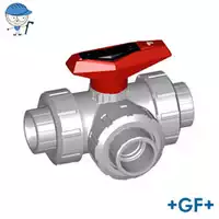 3-Way PVC-C ball valve Type 543 with L-port, rated for 10 Bar.