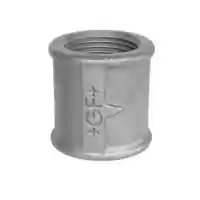 Galvanized steel socket with right and left hand thread, 20 Bar.