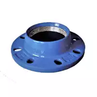 Blue AQZ flange adaptor for PE and PVC pipes.