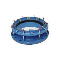 Big size blue restrained flange adaptor for PE/PVC pipe, rated PN 10/16.