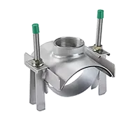 1-inch Rp saddle clamp in stainless steel, rated for 16 Bar pressure.
