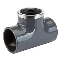 16 Bar PVC-U tee with a central Rp threaded offtake.
