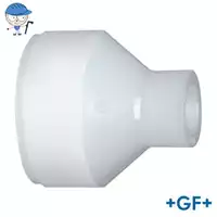 White PVDF standard reducing bush, 16 Bar.
