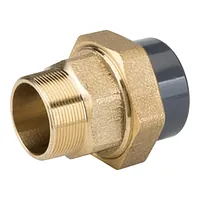 PVC-U to male brass threaded union fitting, 16 Bar pressure rating.