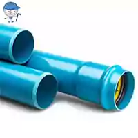 Blue PVC-A PN16 pressure pipe with a bell-end socket and gasket.