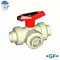 PP-H 3-way ball valve Type 543 with a red lockable handle.