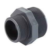 PVC-U threaded reducing nipple with a 16 Bar pressure rating.