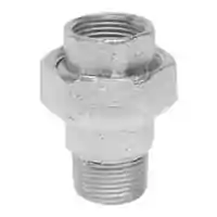 Galvanized steel conical union with female internal and male external pipe threads.